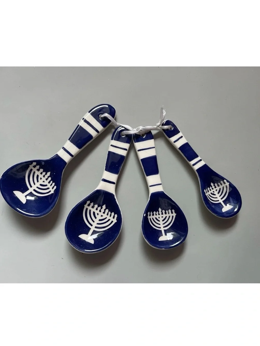 Blue and White Menorah Ceramic Serving Spoons - Set of 4